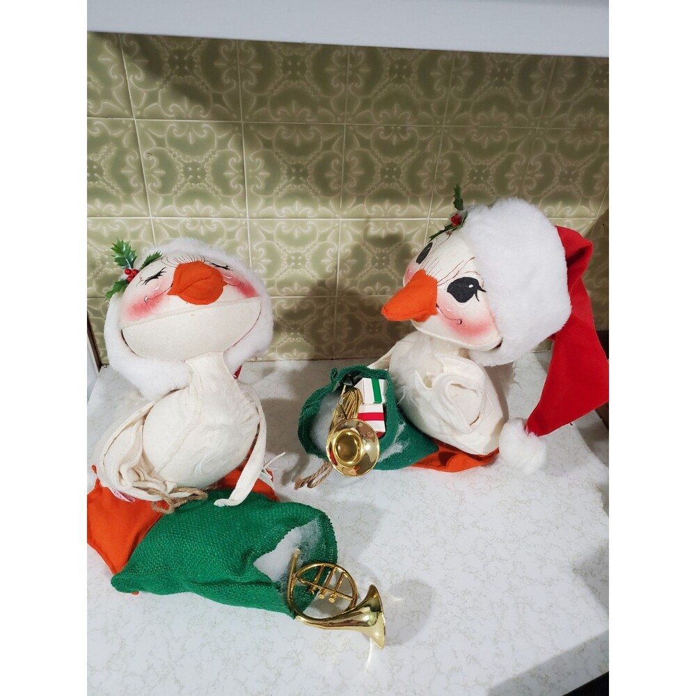 Vintage Annalee Large Dolls 13" Ducks with Santa Hat Toy Back Sack Christmas 90'